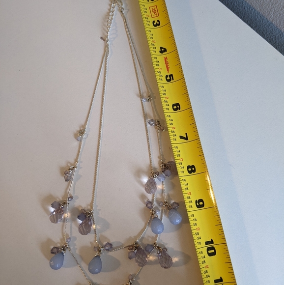 Silver two chain light blue and clear beaded necklace - Picture 3 of 7